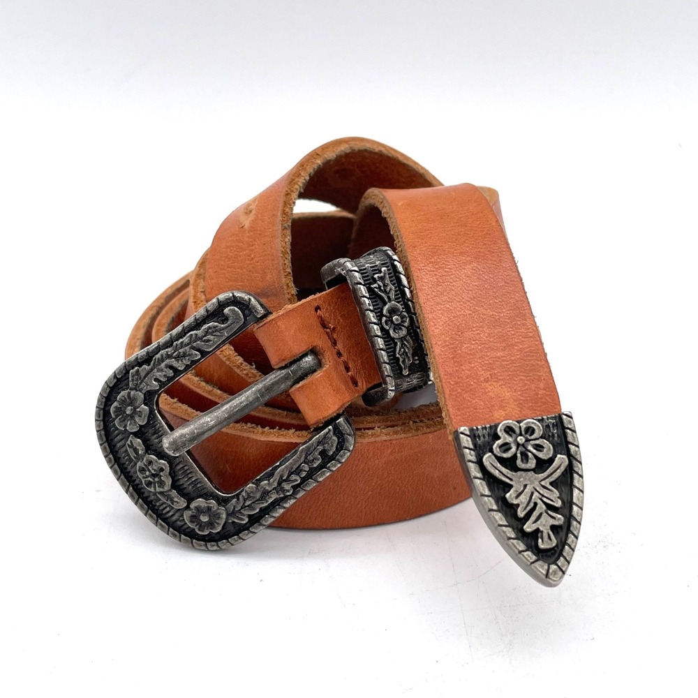 Pull&Bear Belt Leather Women 75 Tan Good Western Floral Buckle Slim